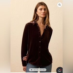 NWT Faherty Genevieve Stretch Silk Velvet Button Down Shirt in Maroon Banner